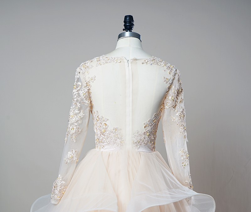 Long Sleeves Ball Gown Organza Wedding Gown with Beading Lace Top TWA1642 main image 1