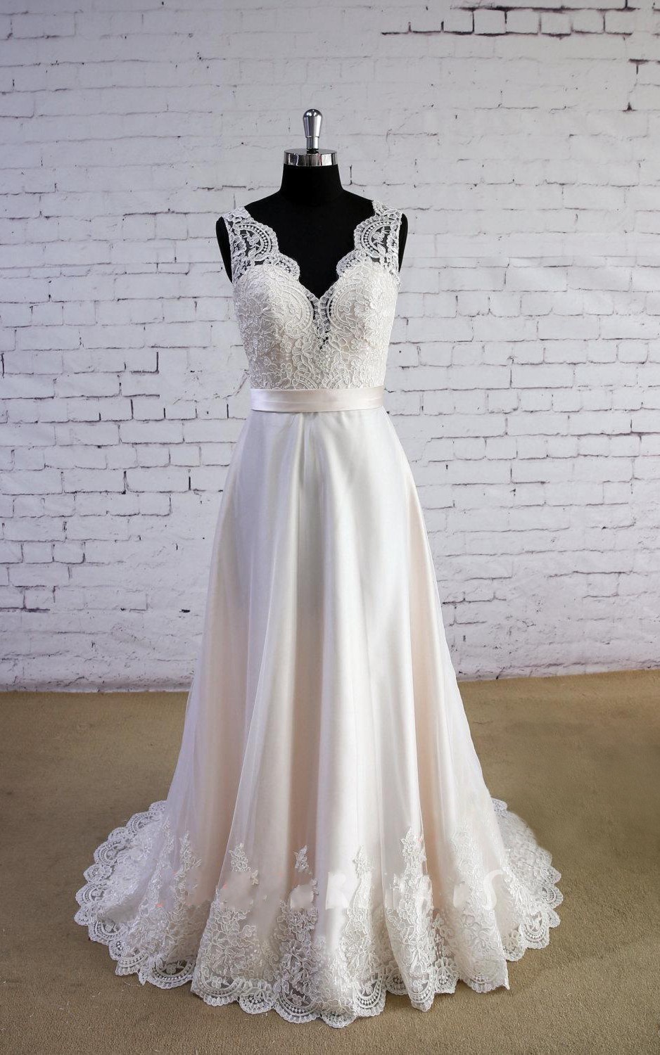 A Line Blush Wedding Dress,v-neckline Lace Bridal Dress on Luulla