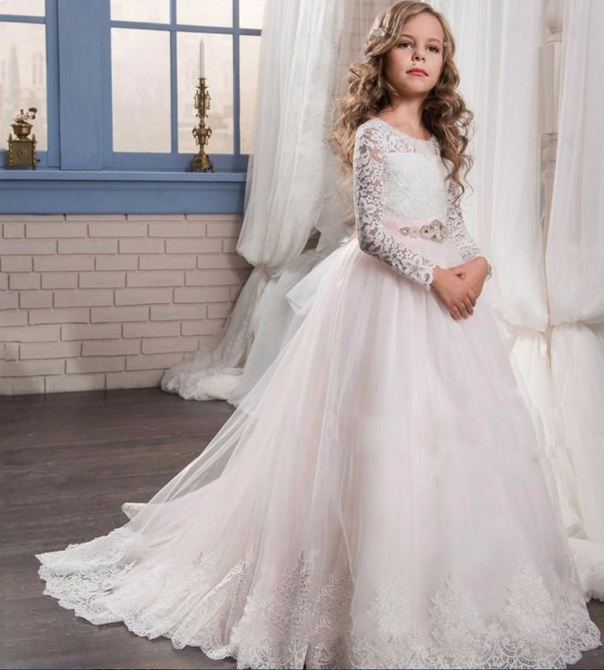Long Gown for Junior Kids Graduation Wedding Flower Girls Dress First Communion