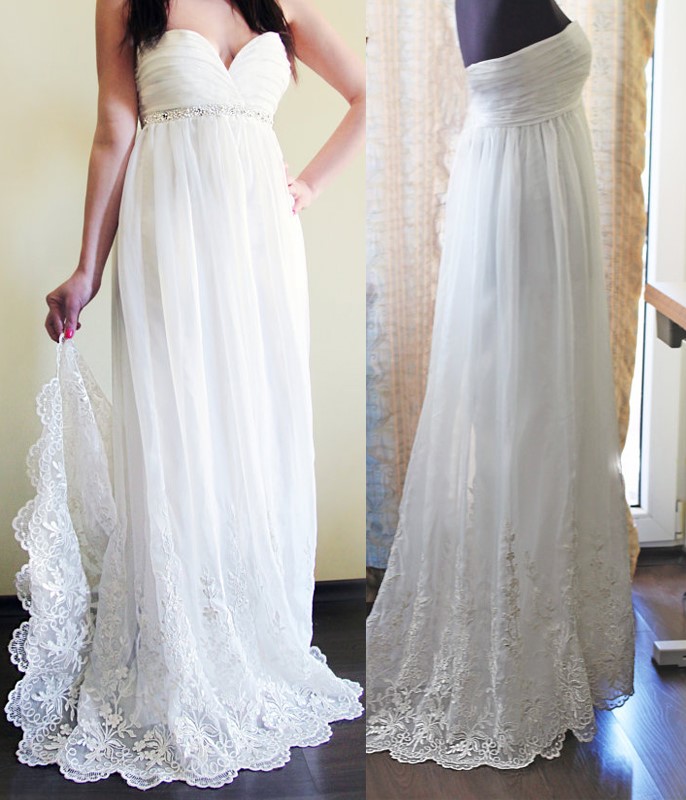 Gorgeous Empire Wedding Dresses Lace Edged Chiffon Wedding Dresses
