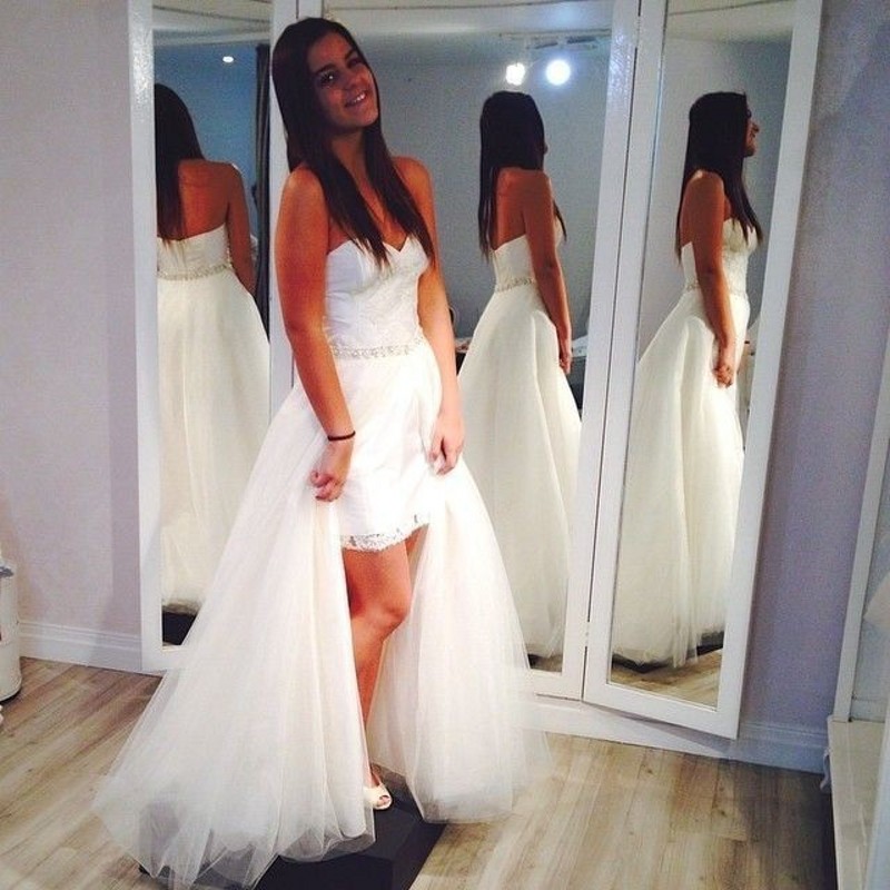 2016 New Design Off The Shoulder Short Front Long Back Wedding
